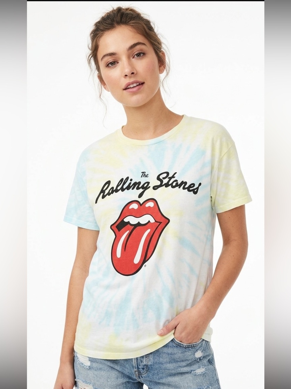 The Rolling Stones Tie-Dye Logo Tee - Size Small oversized Unisex